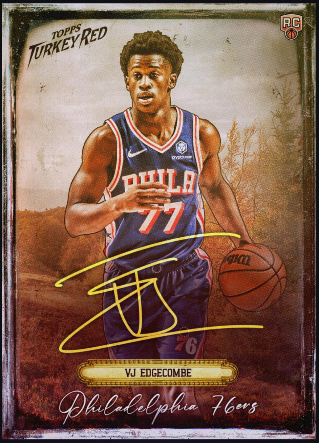 NBA Card 2026 VJ Edgecombe Topps Turkey Red Rookie Autograph Rare RC showing stats and card details