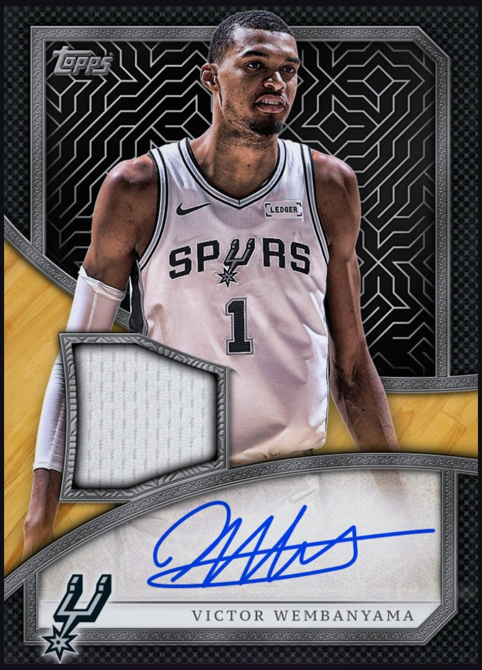 Close-up of 2026 Victor Wembanyama Topps Collect Patch Autograph redemption card