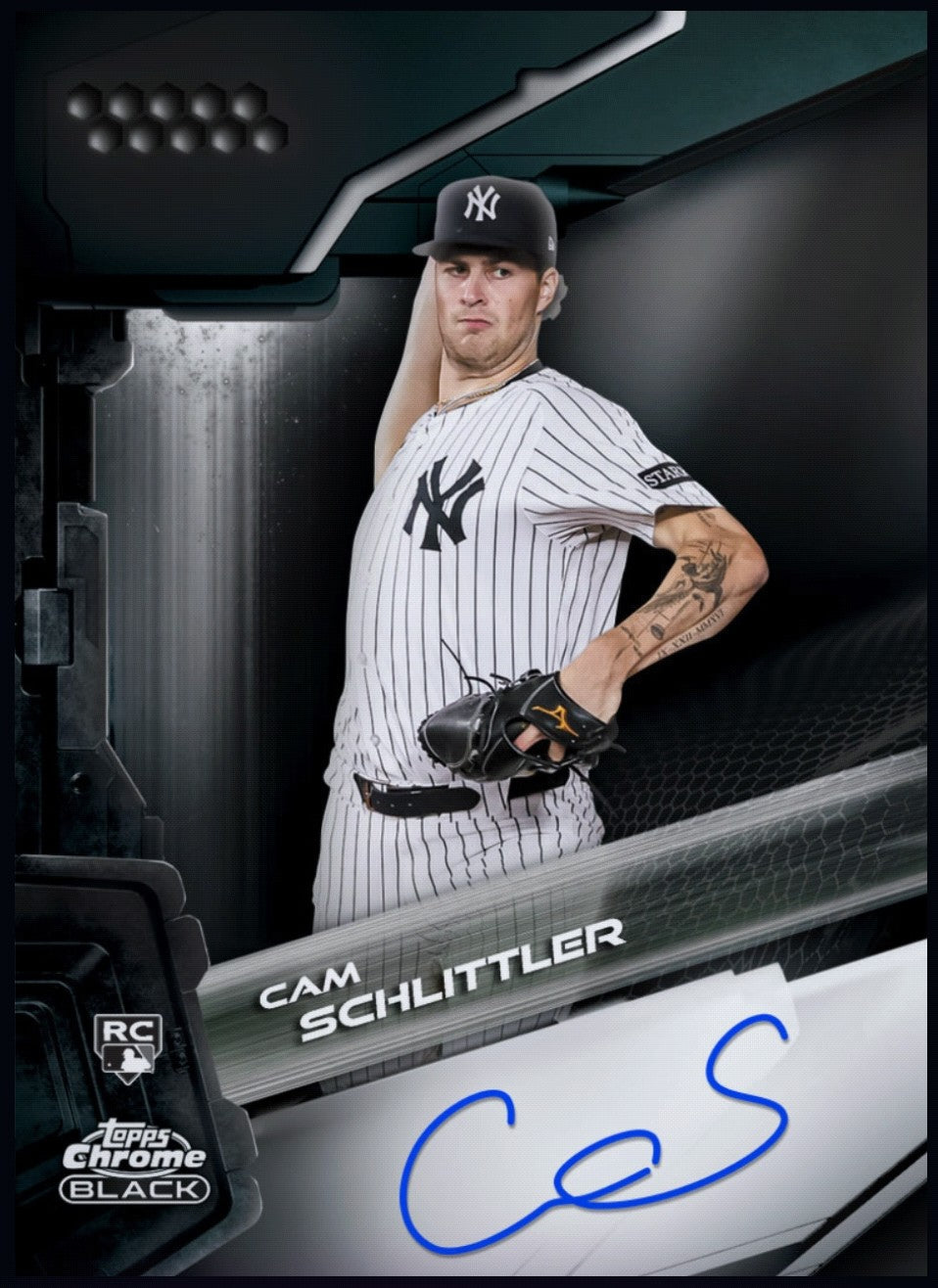 Close-Up Of Cam Schlittler Topps Chrome Black Autograph Rookie Redemption Card