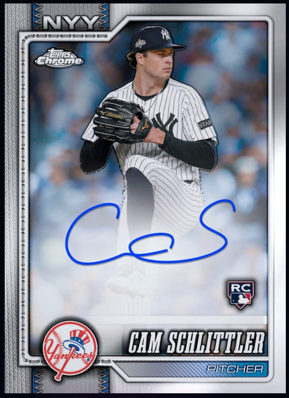 2026 Cam Schlittler Topps Chrome Baseball rookie signature RC, a rare collectible for baseball card collectors.
