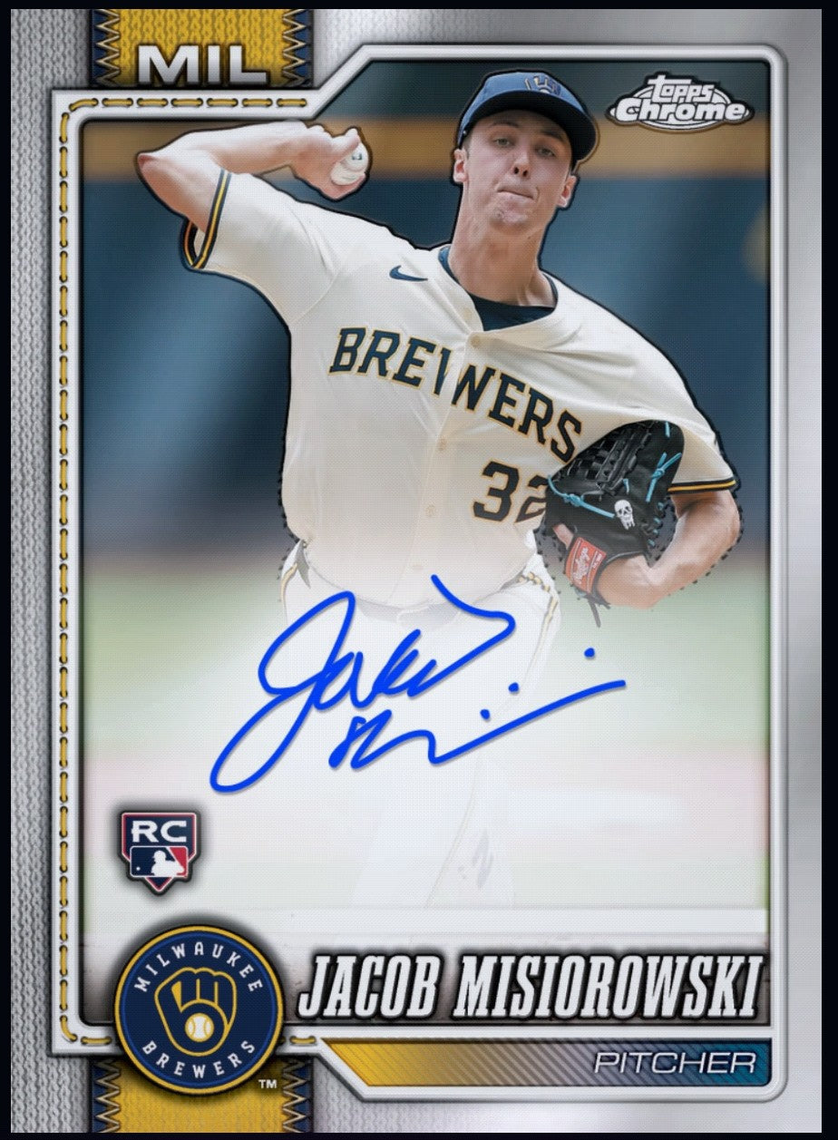 2026 Jacob Misiorowski Topps Chrome Baseball rookie signature RC, a rare collectible for baseball card collectors.