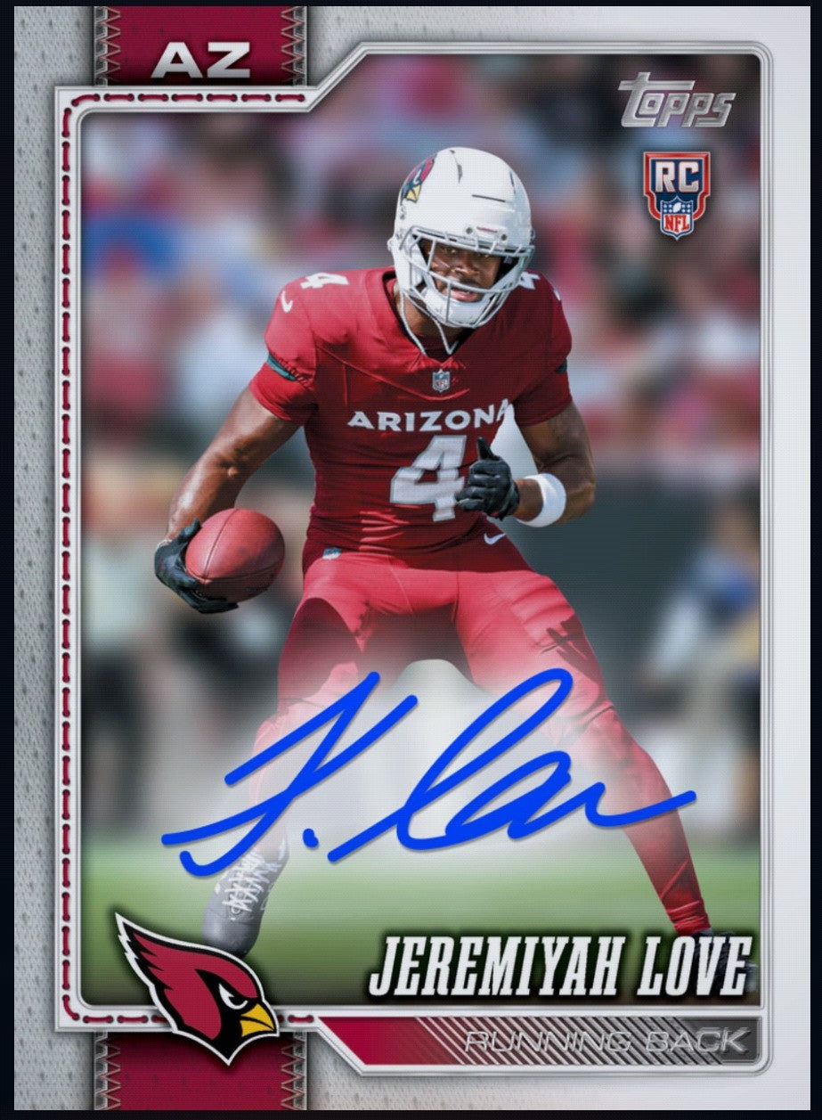 2026 Jeremiyah Love Topps Flagship Football rookie signature collectible redeemable through the official Topps football app.