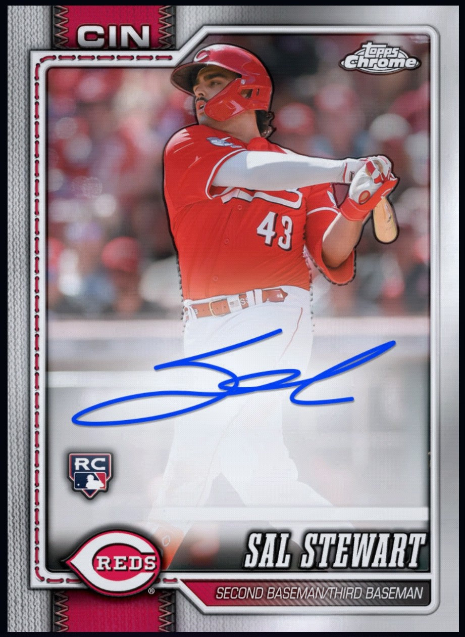 2026 Sal Stewart Topps Chrome Baseball rookie signature collectible redeemable through the official Topps BUNT app.