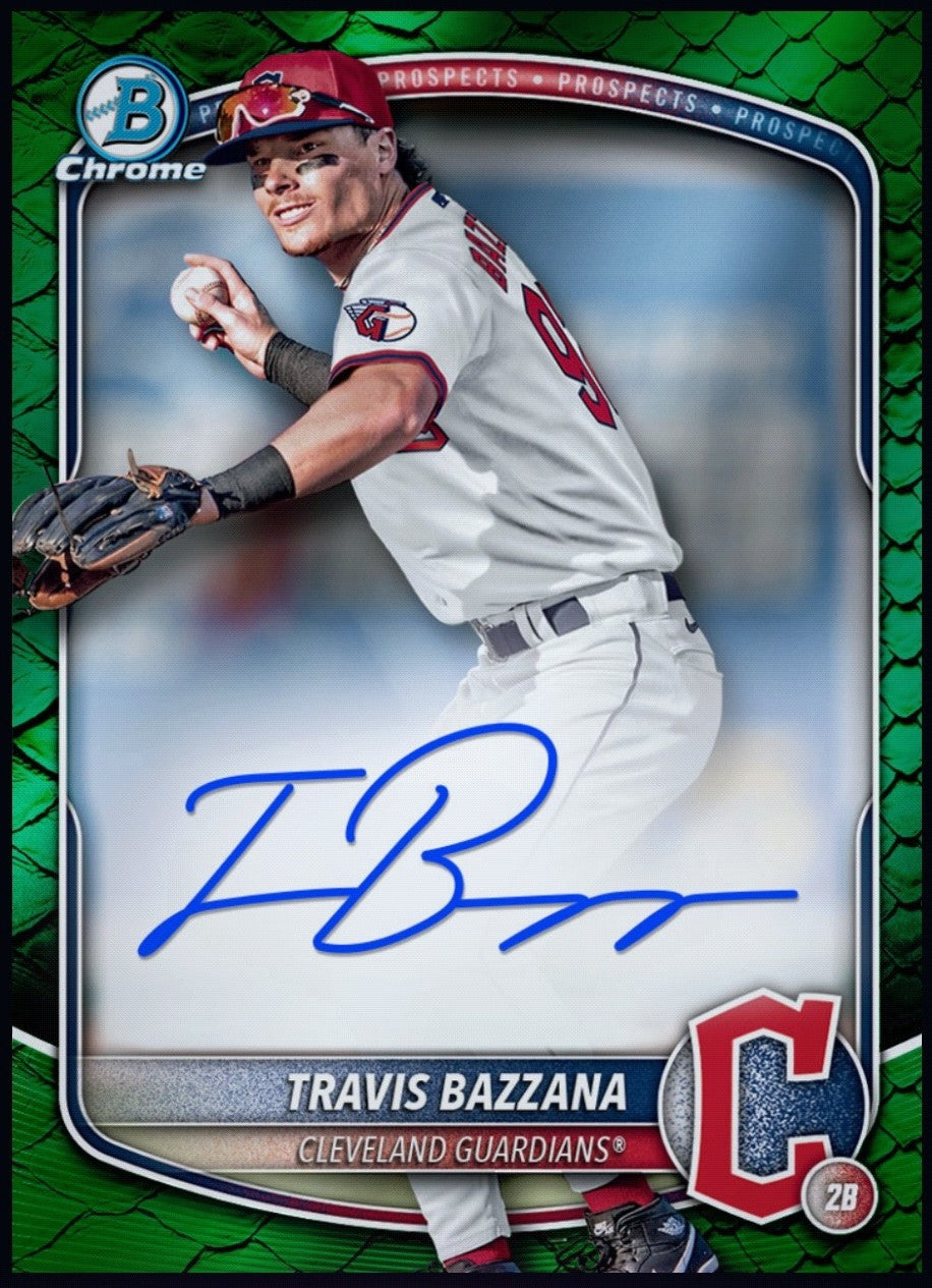 2026 green refractor-style Travis Bazzana rookie autograph card redeemable in the official Topps BUNT app