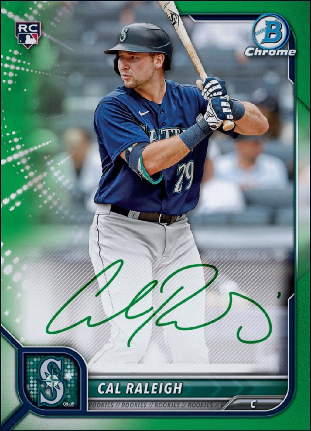 Next Day Free Shipping Rare 2022 Topps Chrome Cal Raleigh Rookie RC Autograph Card – Authentic MLB Collectible